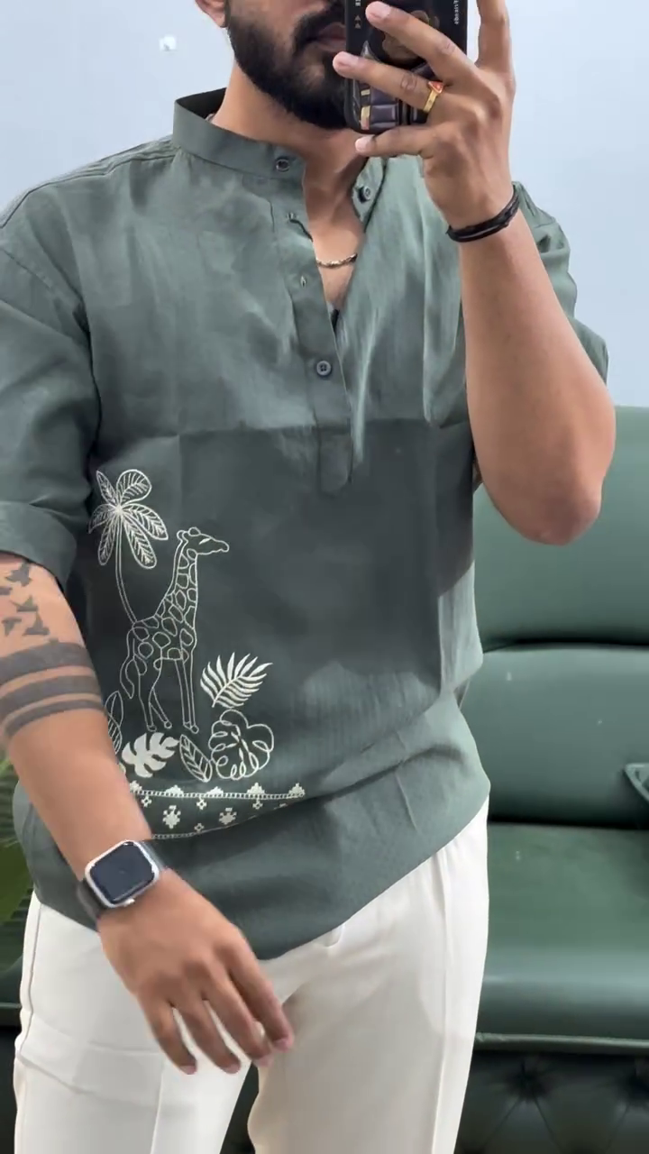 Men’s Stylish Olive Kurta – Minimal Ethnic Look with Modern Edge