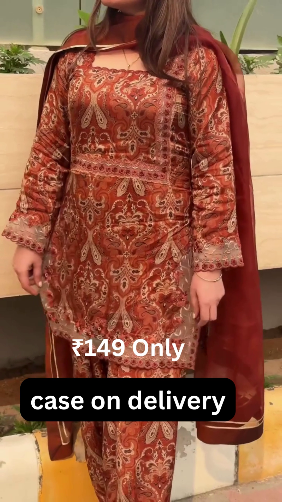 Elegant Rust Printed Suit Set – Traditional Style