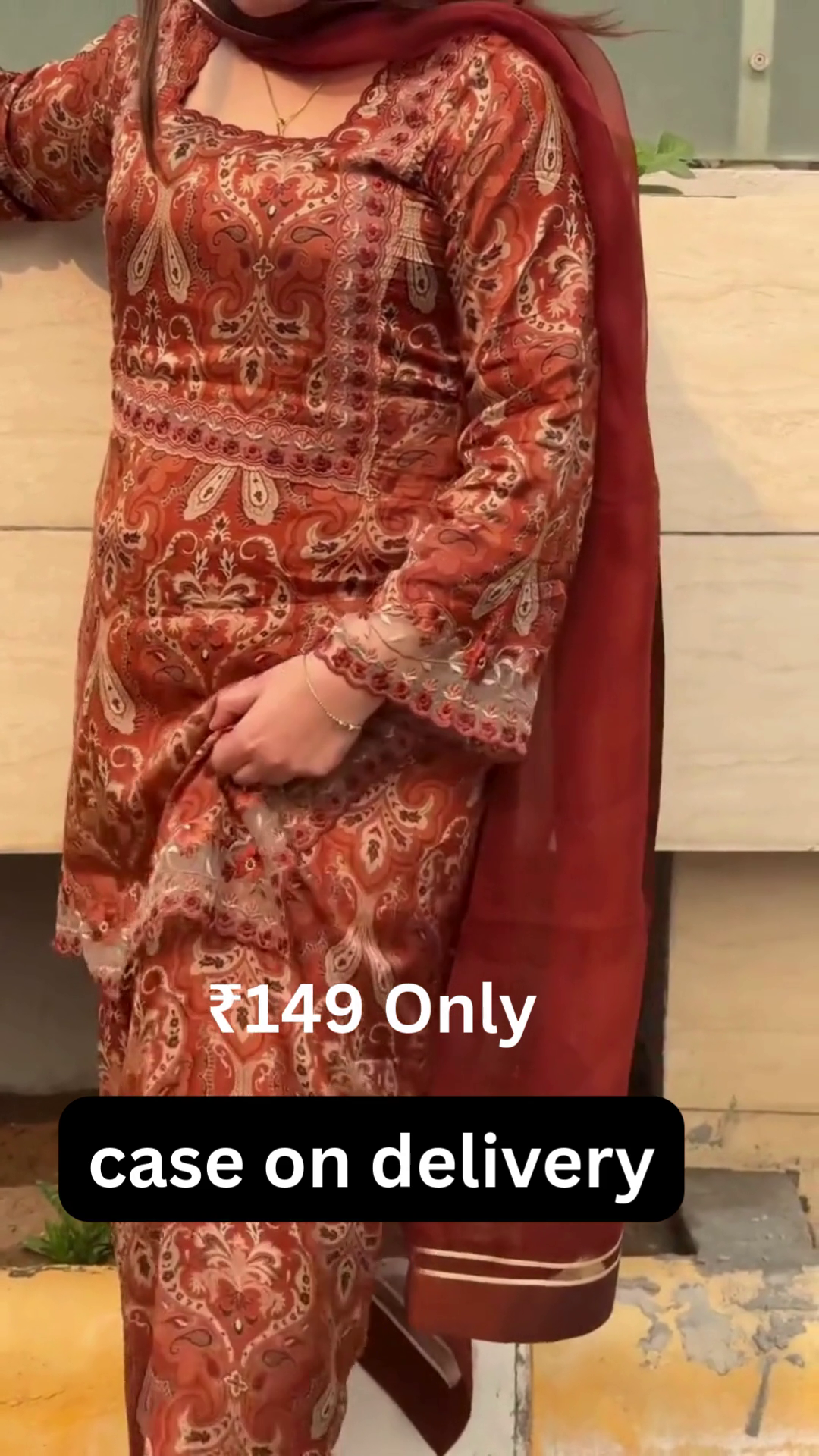 Elegant Rust Printed Suit Set – Traditional Style