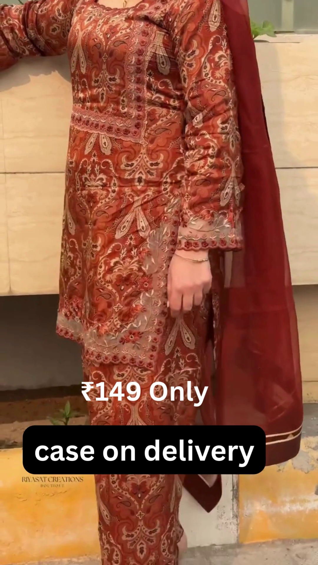 Elegant Rust Printed Suit Set – Traditional Style