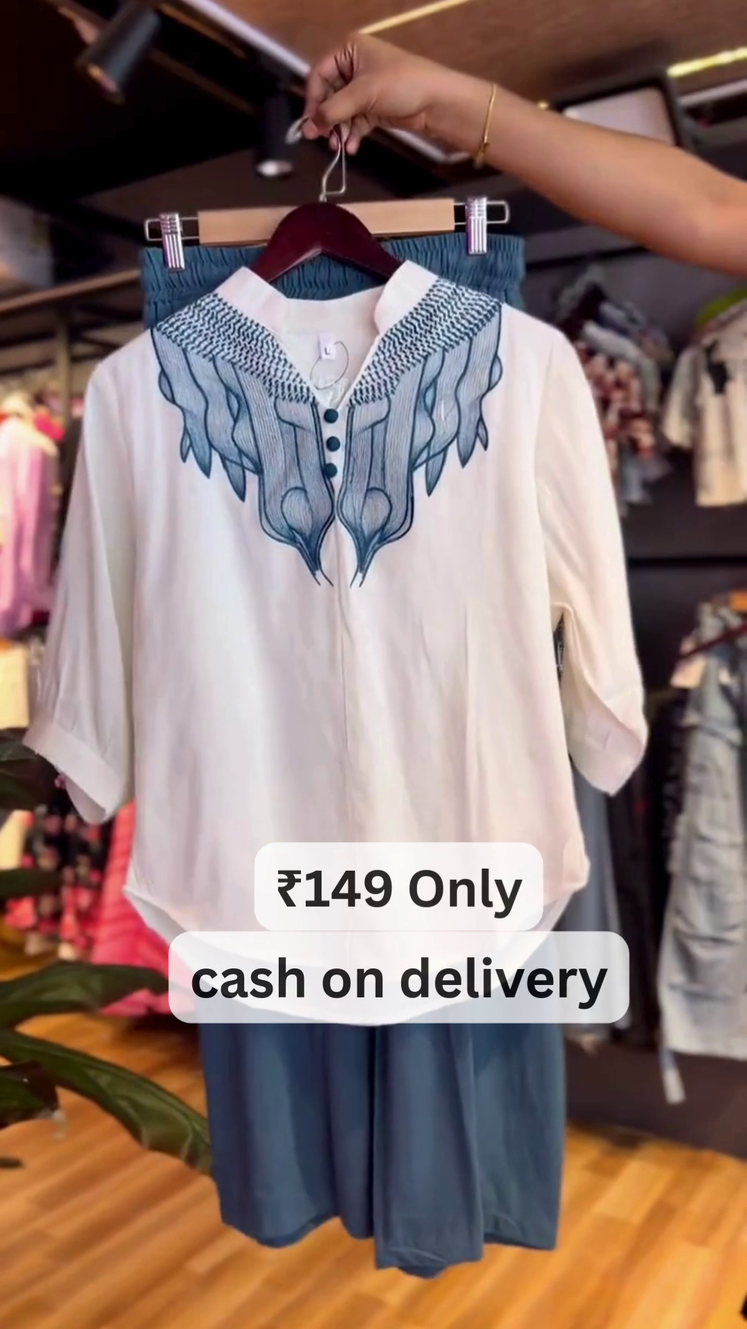 Stylish White & Blue Co-Ord Set – Modern Comfort