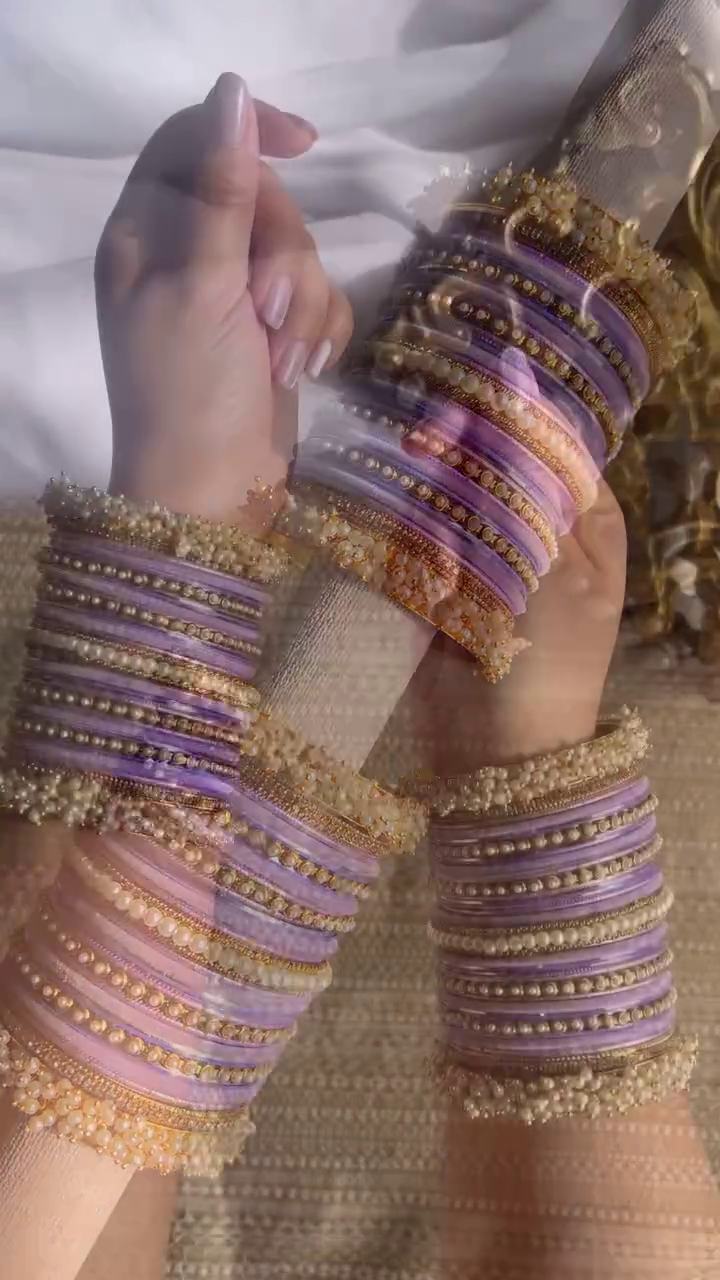 💜 Elegant Lavender Pearl Bangles