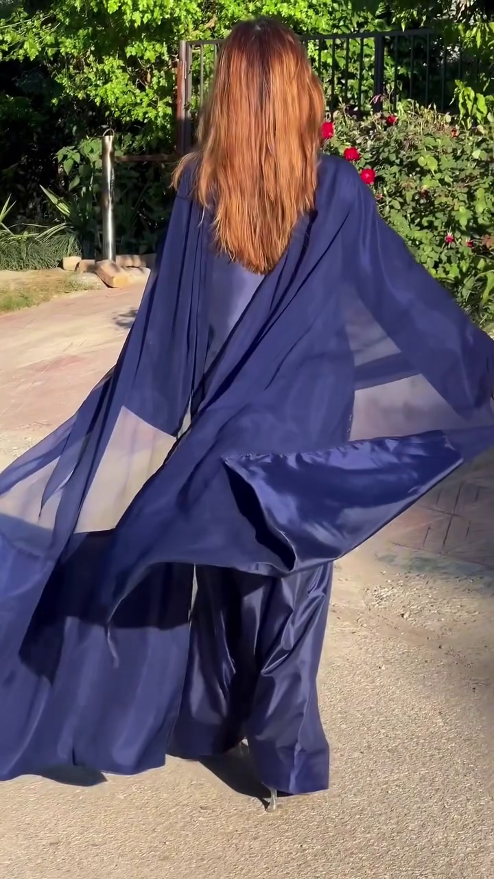 Dramatic Navy Blue Cape Set – Flowing Elegance in Motion