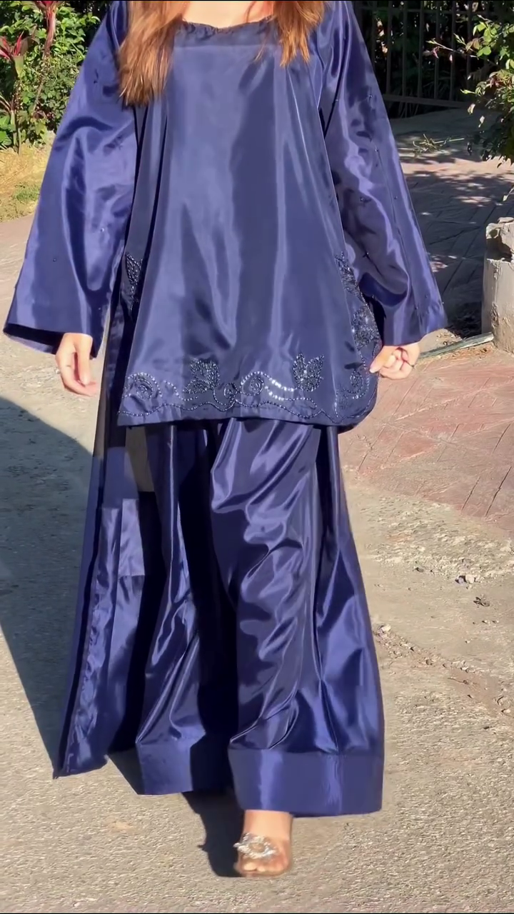 Dramatic Navy Blue Cape Set – Flowing Elegance in Motion