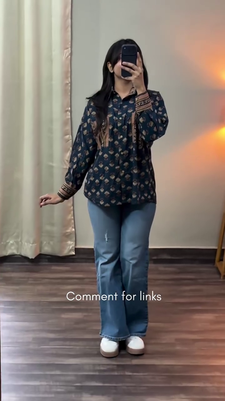 Smart Casual Combo – Striped Shirt with Wide-Leg Denim