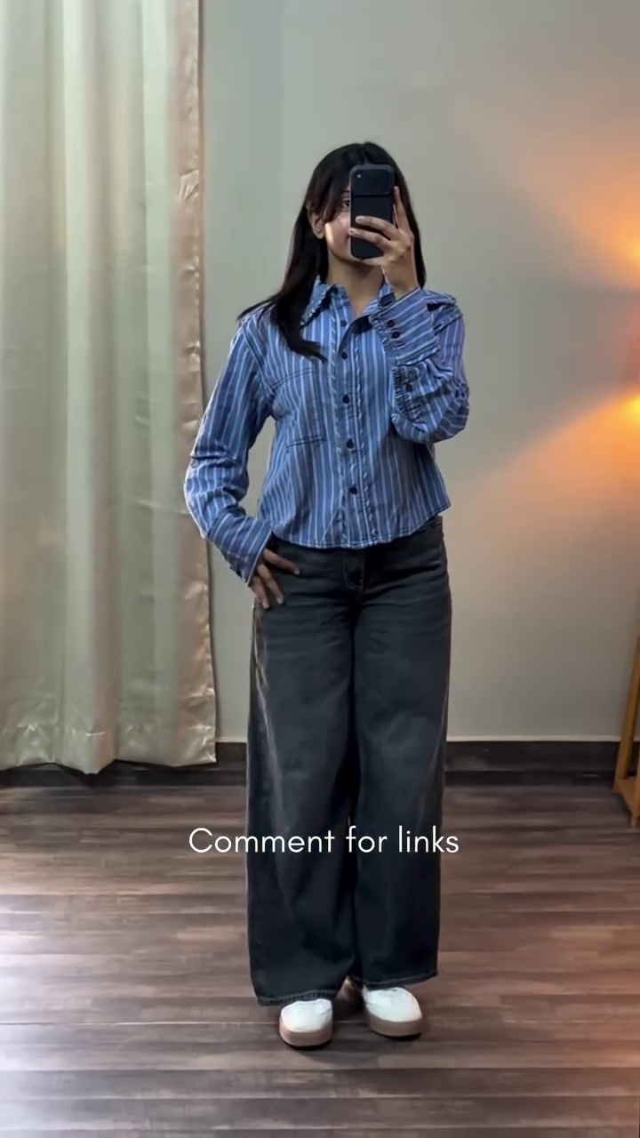Smart Casual Combo – Striped Shirt with Wide-Leg Denim