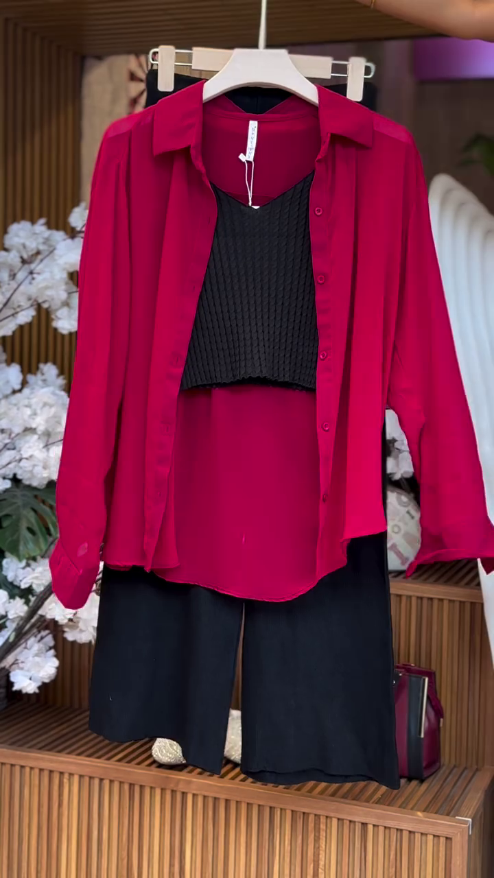 Bold Red Layered Shirt Set – Power Meets Style