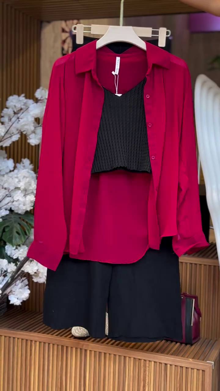 Bold Red Layered Shirt Set – Power Meets Style