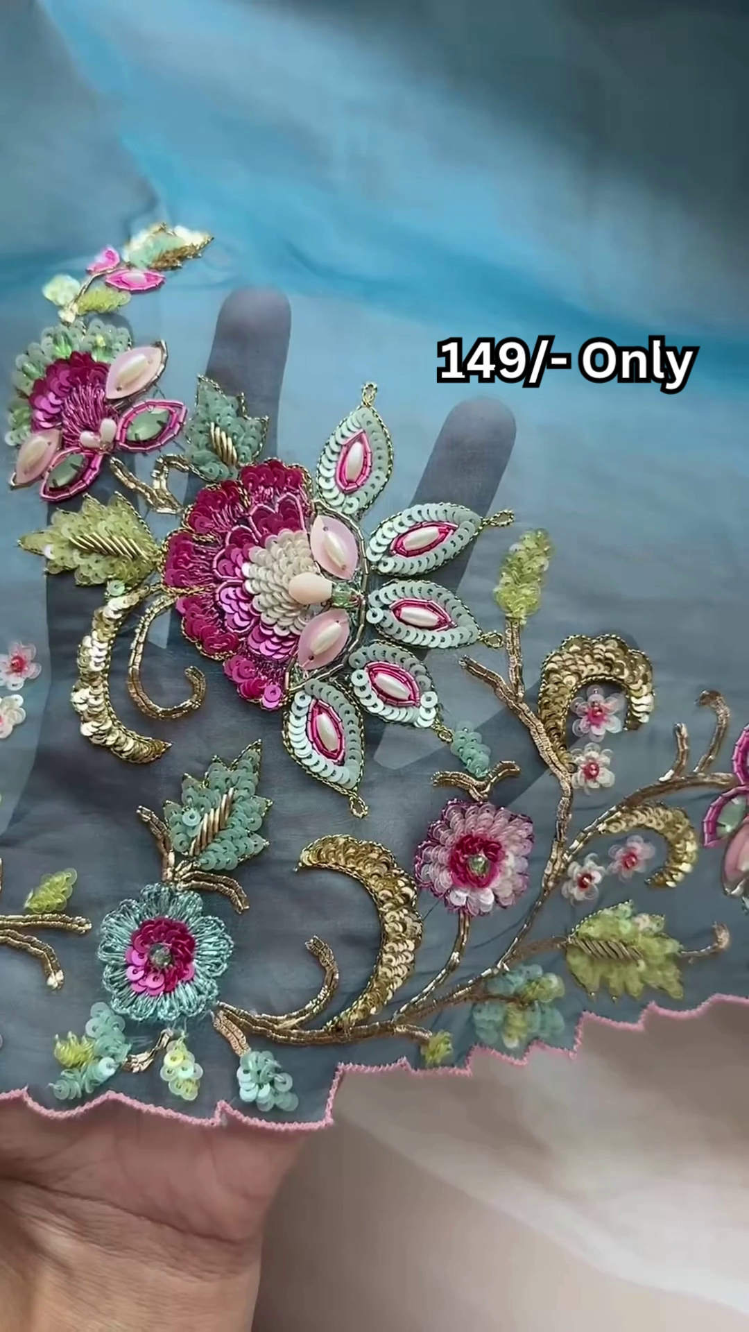 Premium Heavy Embroidered Fabric – Rich Floral Sequin Handwork