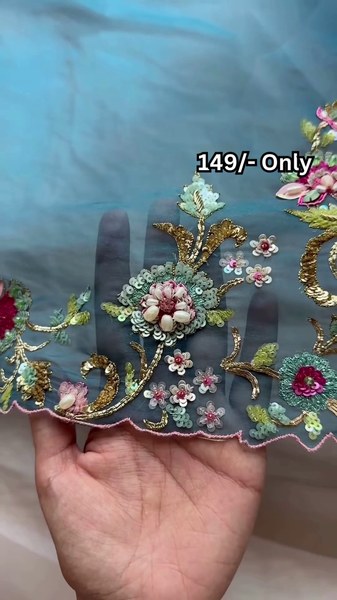 Premium Heavy Embroidered Fabric – Rich Floral Sequin Handwork