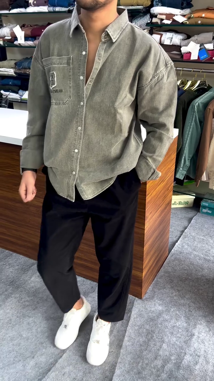Stylish Grey Casual Shirt with Black Pants – Smart Everyday Look