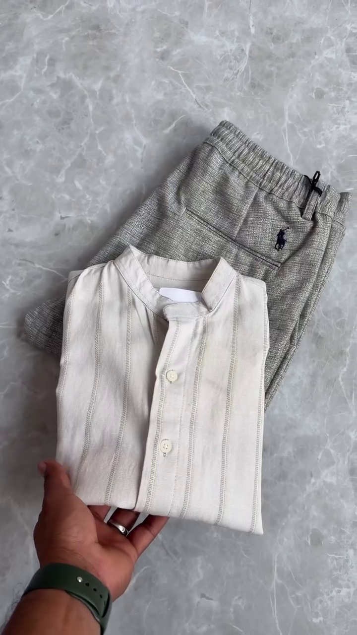 Elegant Off-White Kurta with Grey Pants – Minimal Ethnic Style