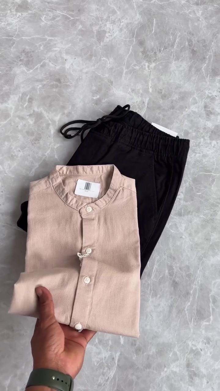 Modern Beige Kurta & Black Pants – Smart Fusion Ethnic Wear