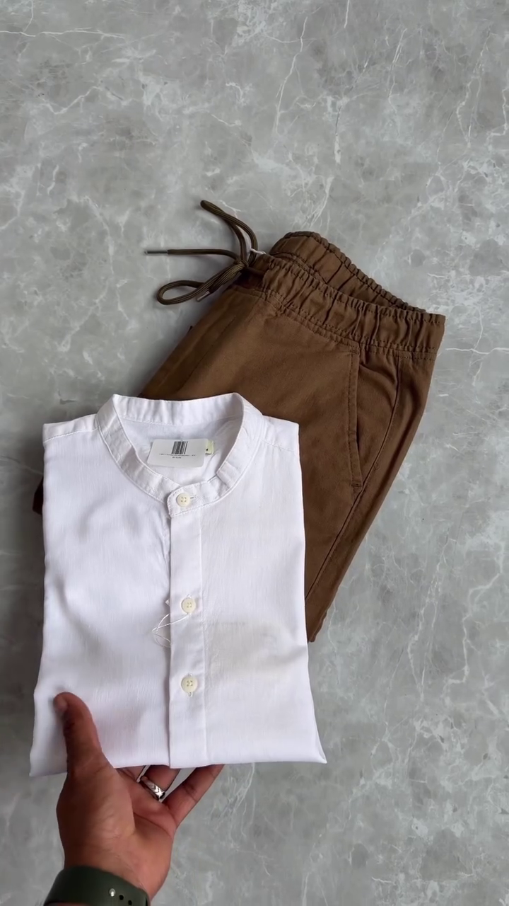 Modern Beige Kurta & Black Pants – Smart Fusion Ethnic Wear