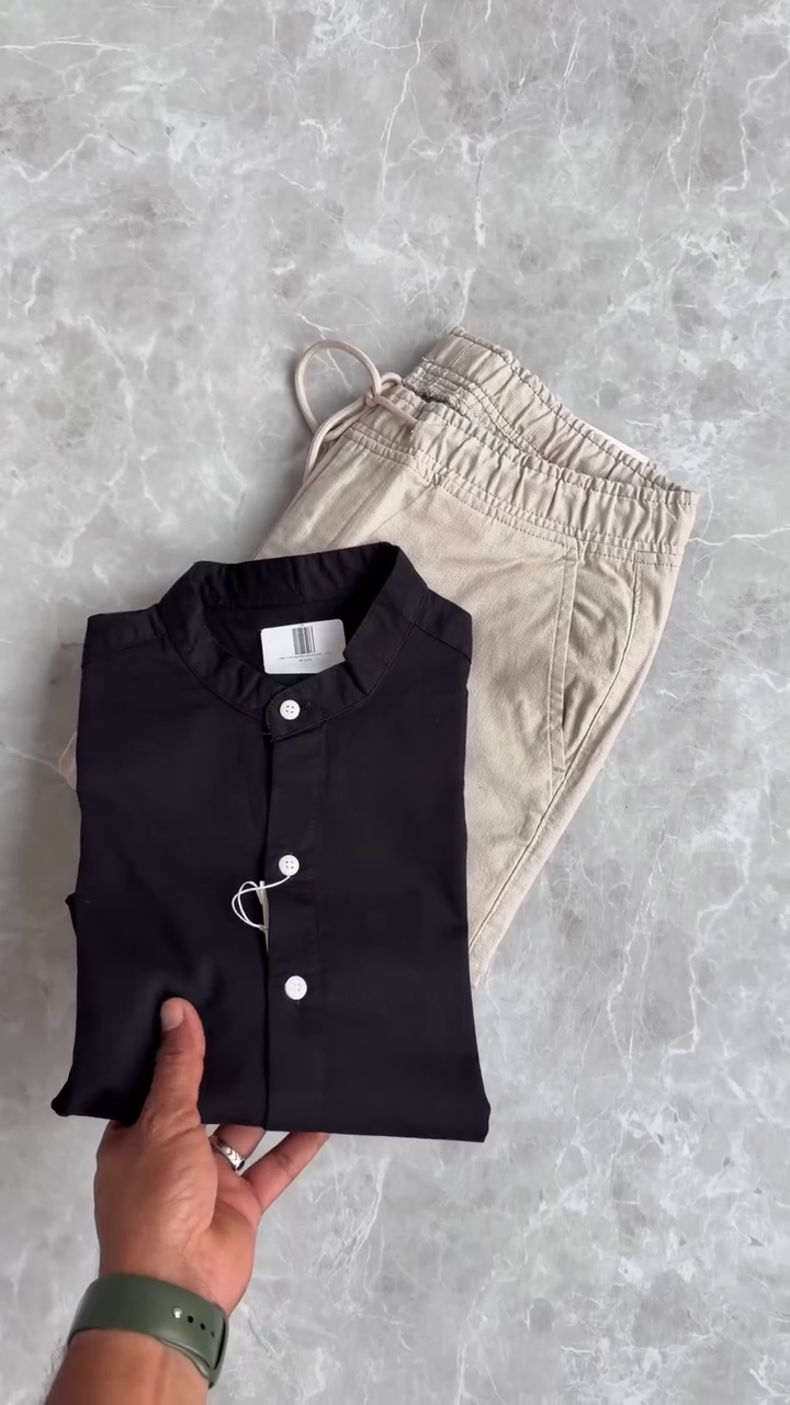 Modern Beige Kurta & Black Pants – Smart Fusion Ethnic Wear