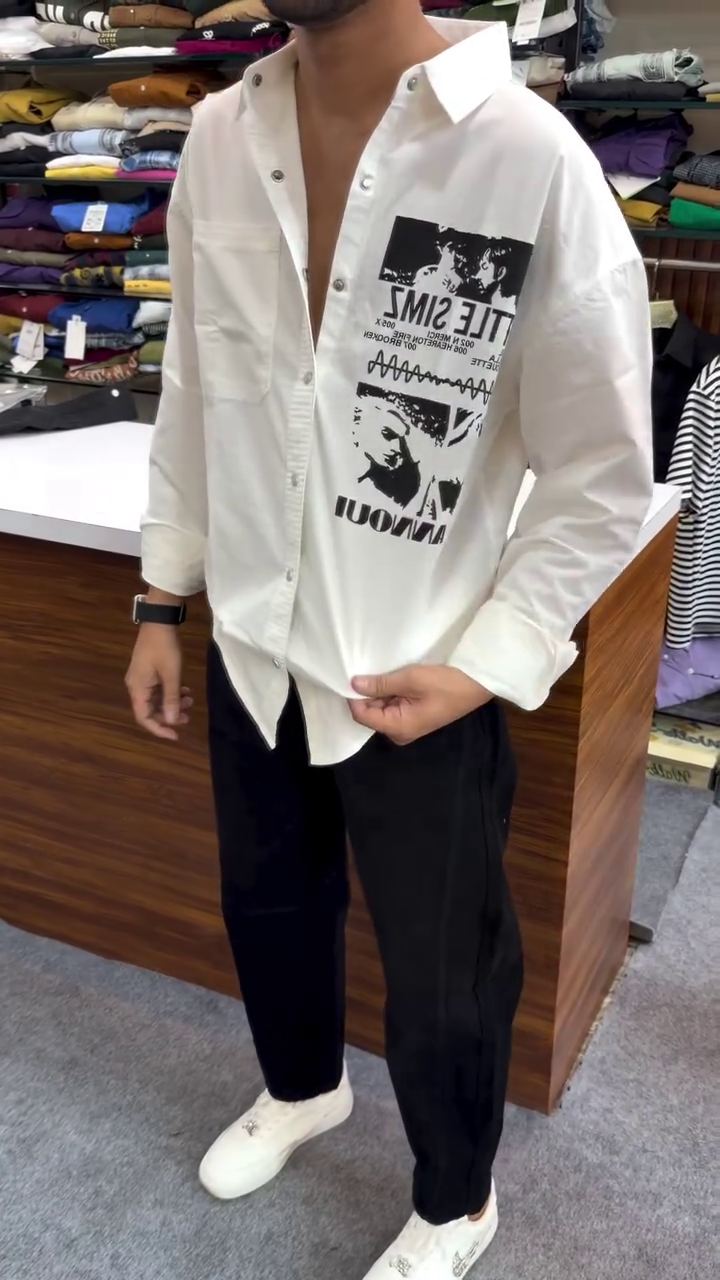 Trendy White Printed Shirt with Black Pants – Smart Casual Edge