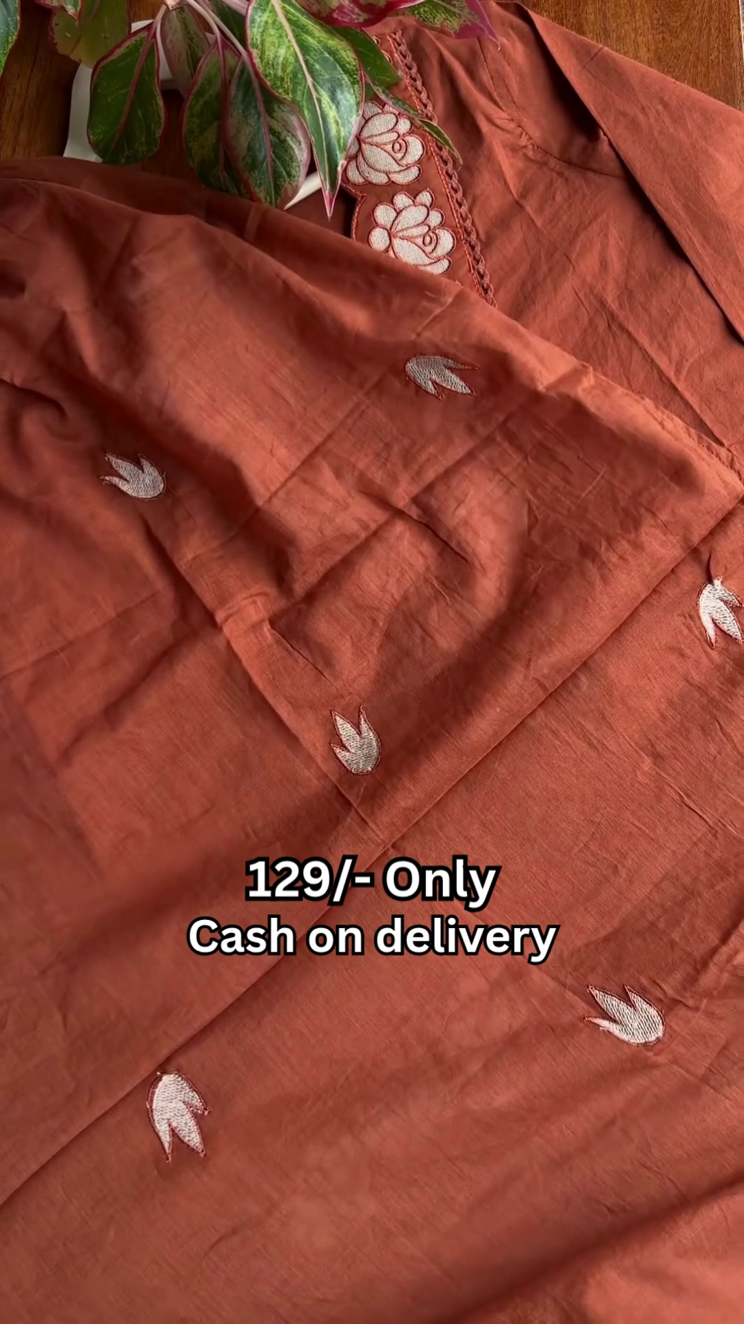 Elegant Rust Embroidered Kurti – Classic Charm with Intricate Detailing