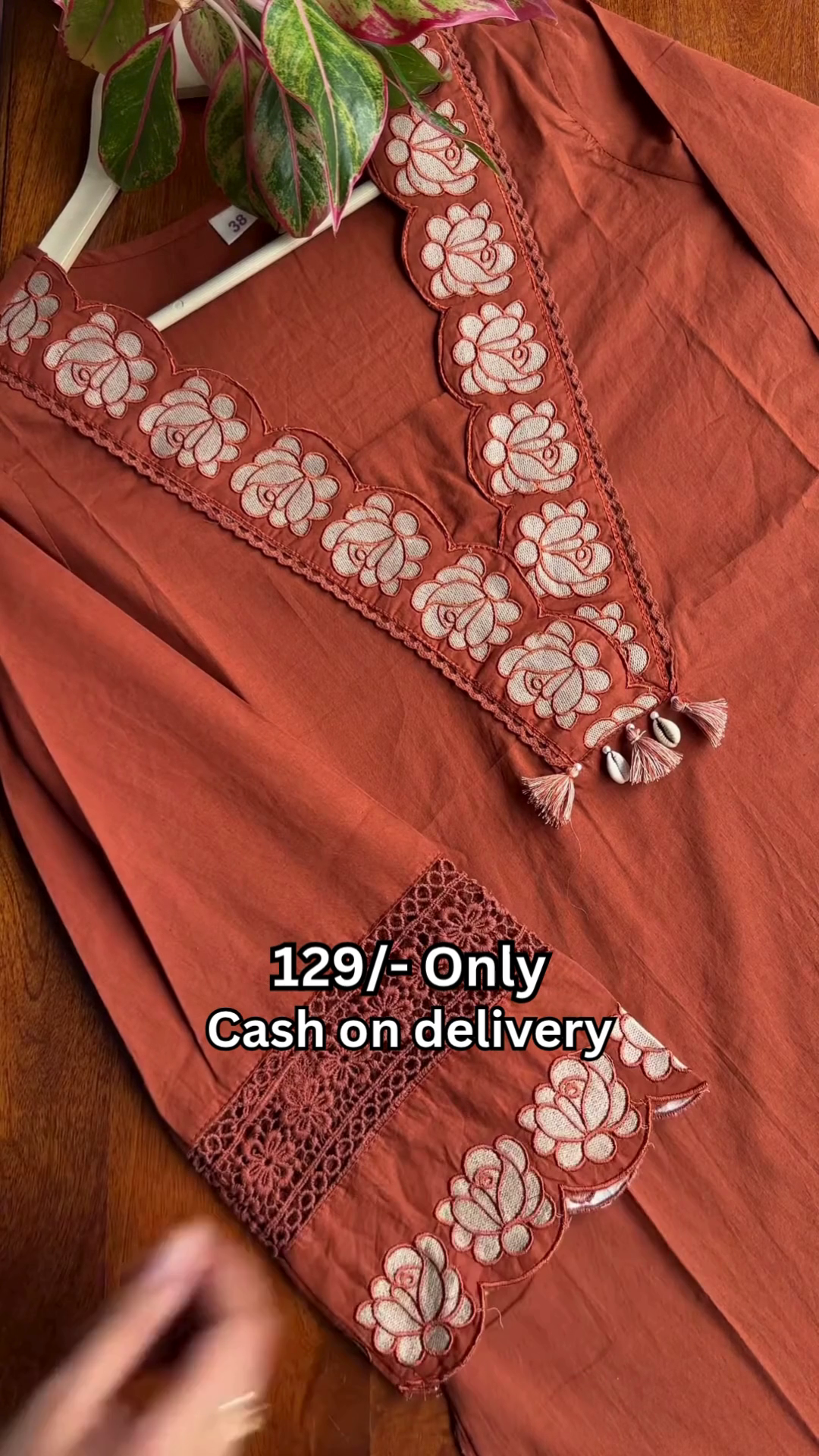 Elegant Rust Embroidered Kurti – Classic Charm with Intricate Detailing