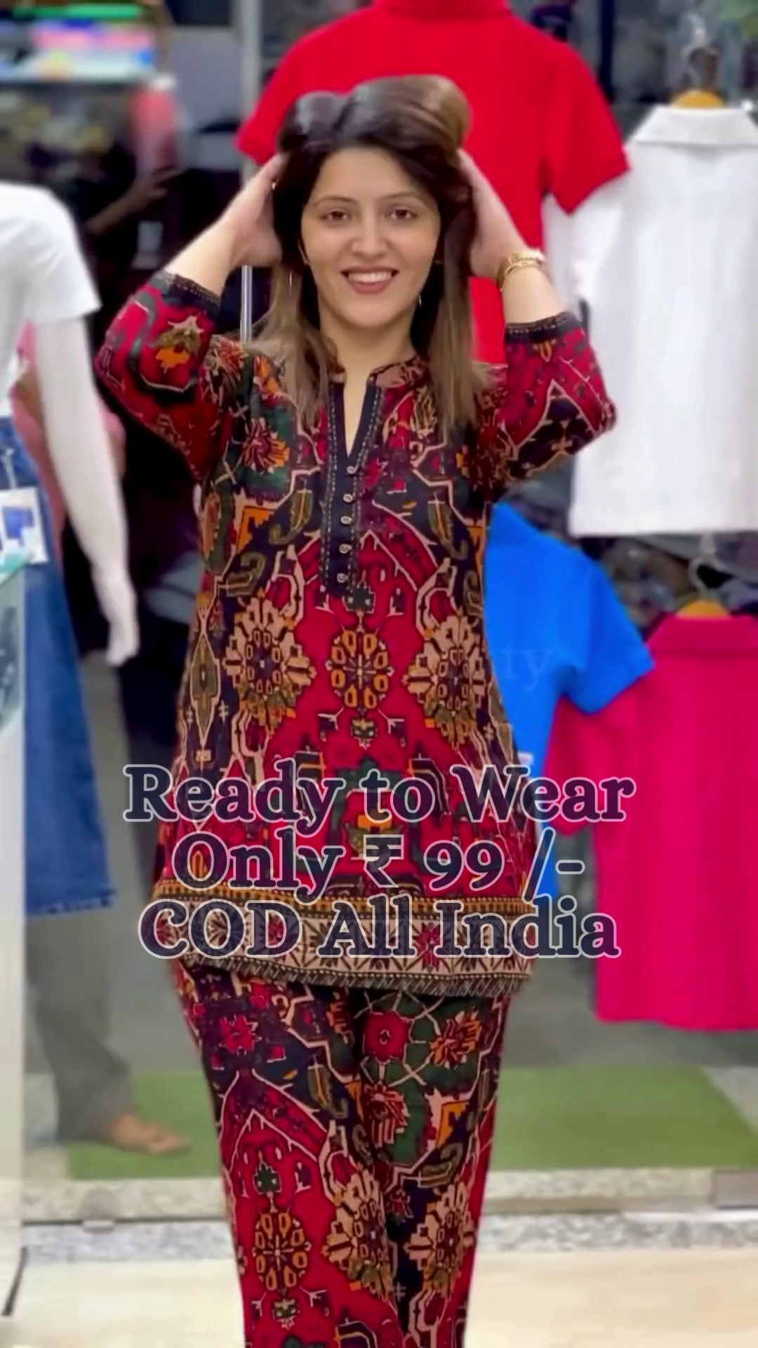 Bold Red Printed Suit – Stylish Ready-to-Wear Everyday Look