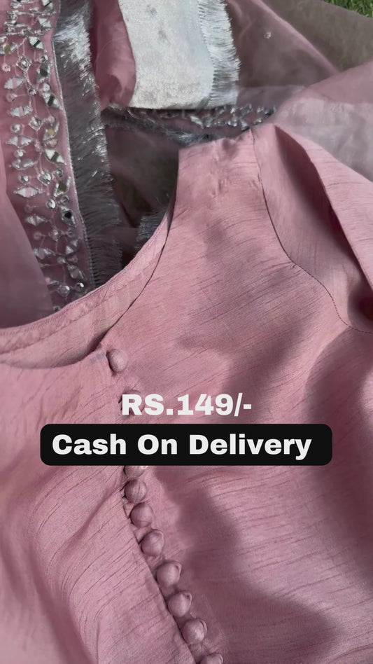 Baby pink Sequin Georgette Saree With Unstiched Blouse