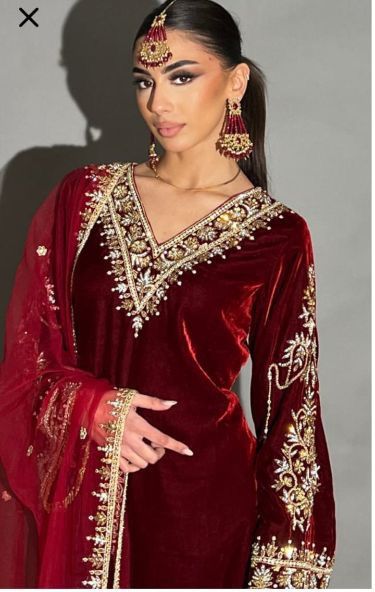 NEW DESIGNER HEAVY PURE VISCOSE VELVET WITH EMBROIDERY 5 MM SEQUENCE WORK SUIT