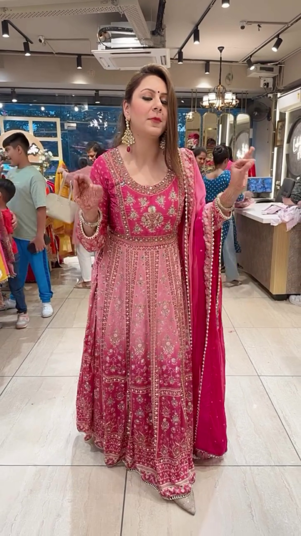 Pink Crepe Tie & die Heavy embroidered & mirror pasting Anarkali Gown with Beautiful Duppata - Image 2