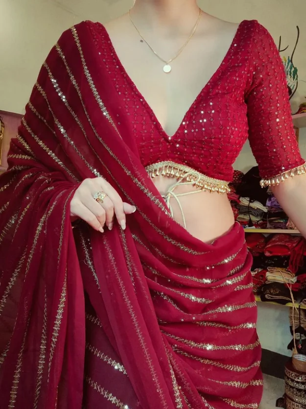 Beautiful Maroon Color Sequin Work Designer Saree – A Glamorous Statement