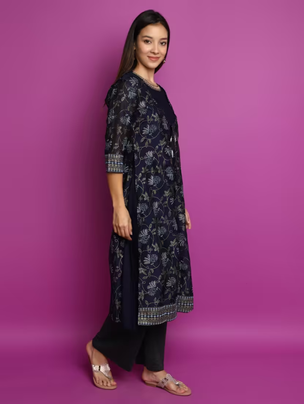 Navy Blue Three-Quarter Sleeve Layered Kurta – A Blend of Elegance and Comfort - Image 4