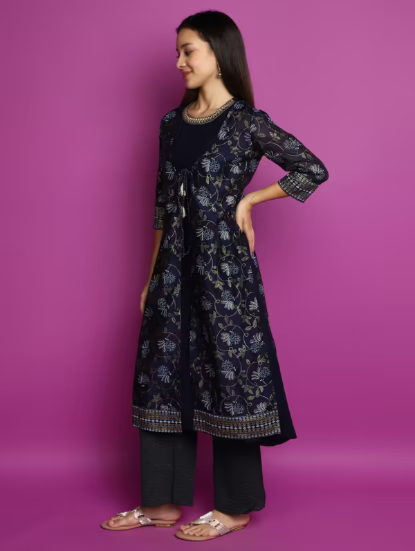 Navy Blue Three-Quarter Sleeve Layered Kurta – A Blend of Elegance and Comfort - Image 3