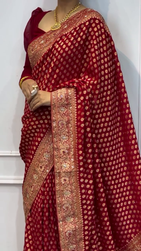 Maroon Pure Banarasi Handloom Georgette Saree – A Regal Blend of Tradition and Elegance - Image 3