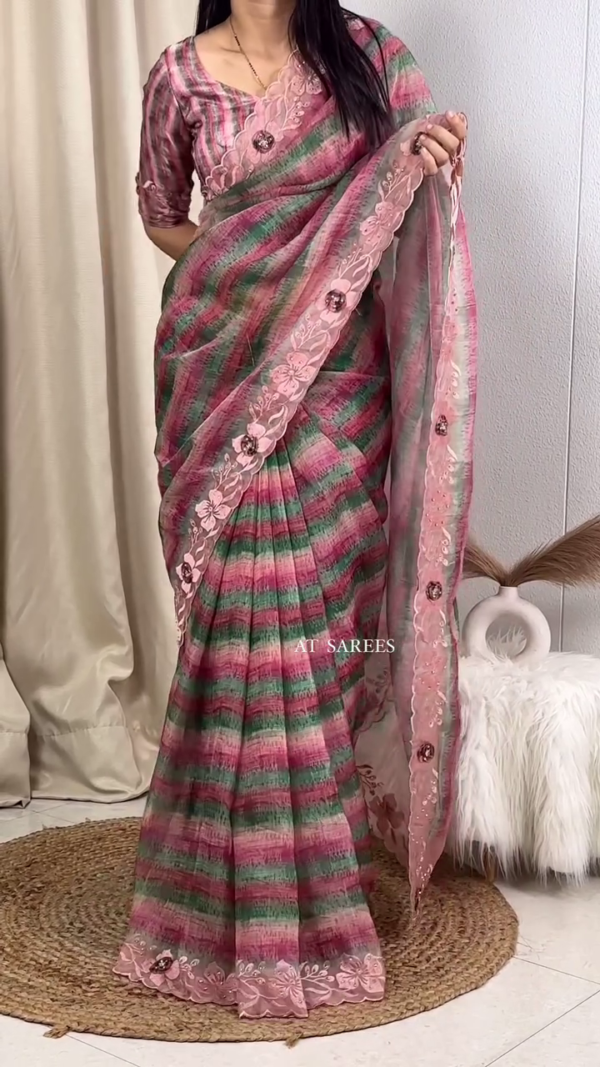 Sequin & Fur Pattern Soft Organza Digital Printed Saree with Blouse – A Stunning Blend of Modern Elegance and Classic Charm