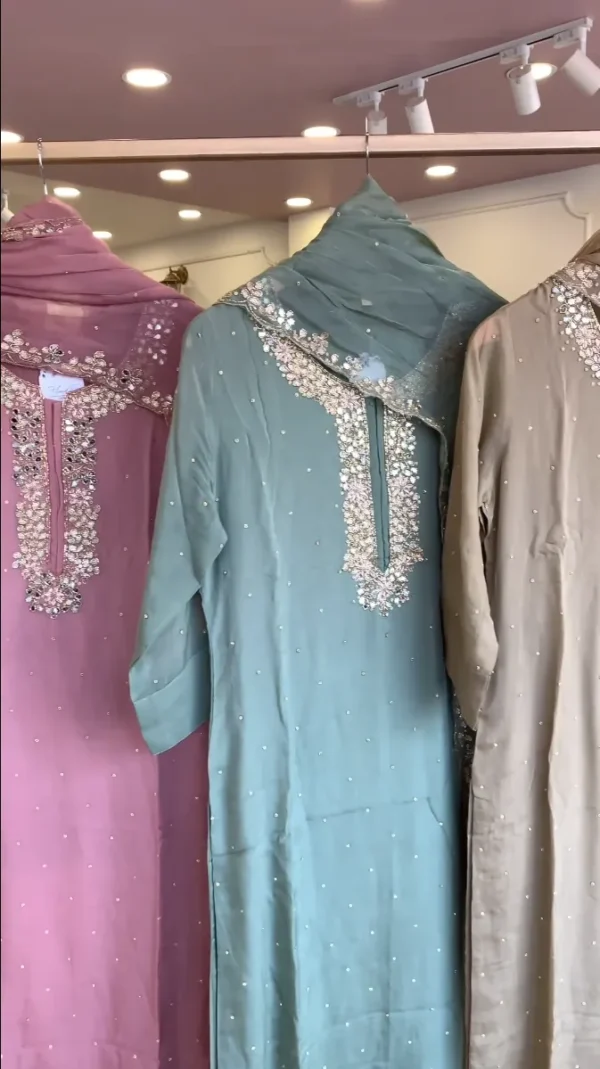 Stylish Pink, Green, and Gray Kurtis with Unique Neck Designs