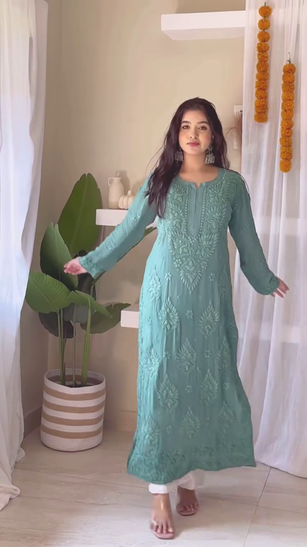 Fuchsia Elegance: Contemporary Chikankari Palazzo Set - Image 2