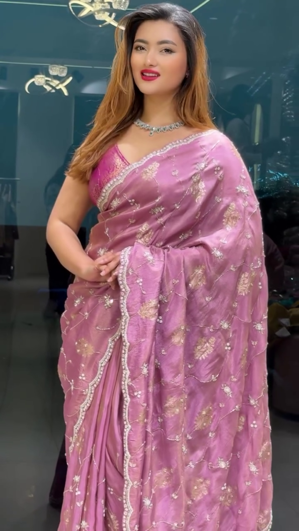 Onion Pink Gota Embroidery French Georgette Saree – A Timeless Blend of Elegance and Grace - Image 2