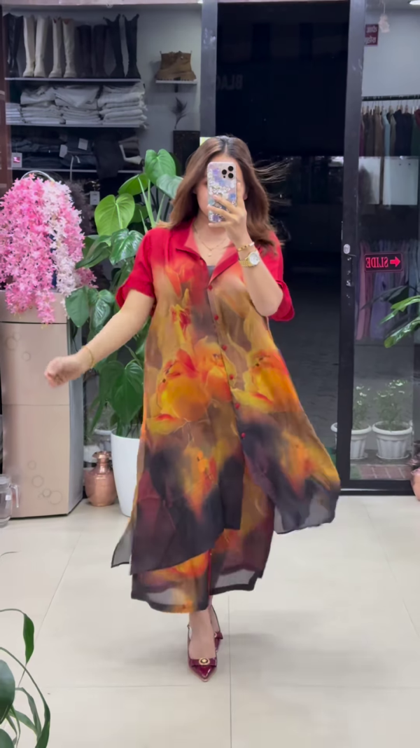 Flowing Abstract Print Shirt Dress – Statement Elegance