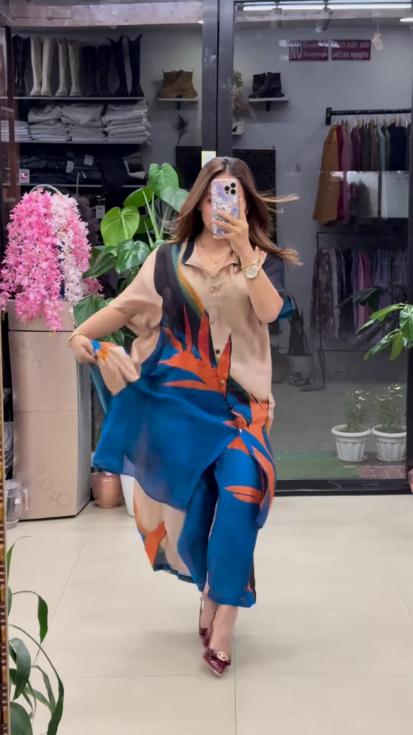 Flowing Abstract Print Shirt Dress – Statement Elegance - Image 4