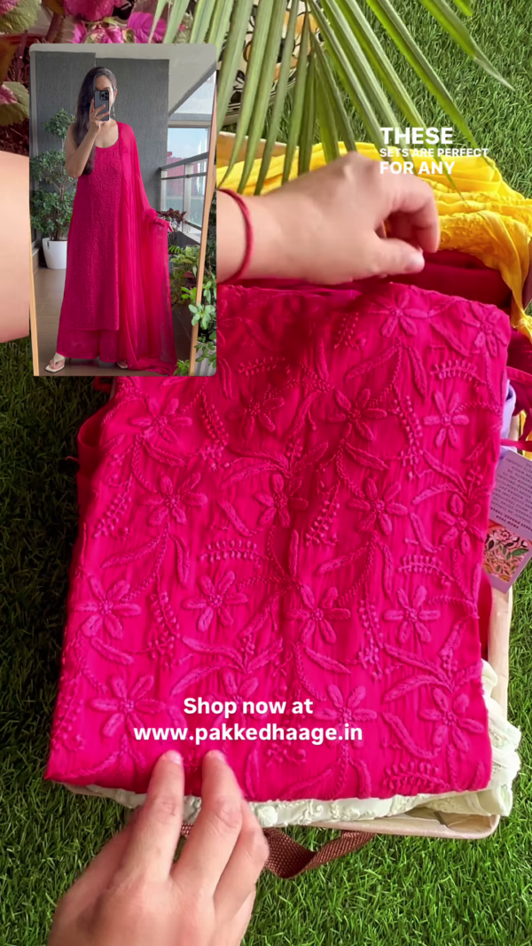 Lavender Pink Chikankari Embroidered Suit with Cape Dupatta - Image 3