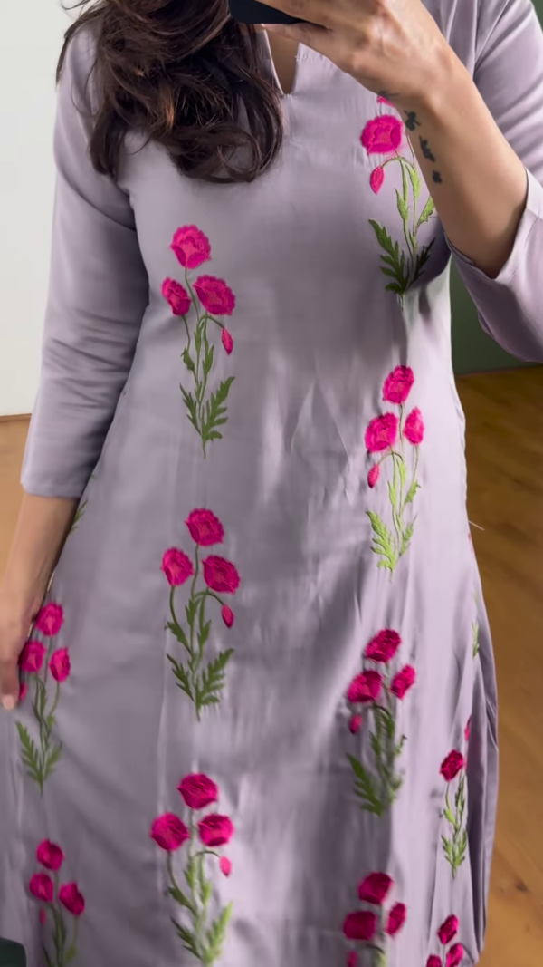 Lavender Bloom Embroidered Kurti – Grace in Every Thread 🌿 - Image 4