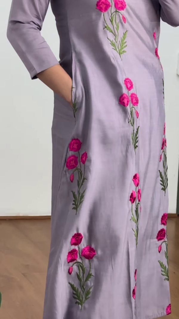 Lavender Bloom Embroidered Kurti – Grace in Every Thread 🌿 - Image 3