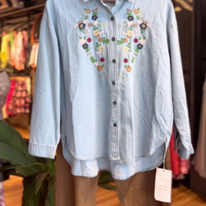 Wildflower Denim – Embroidered Shirt & Shorts Set