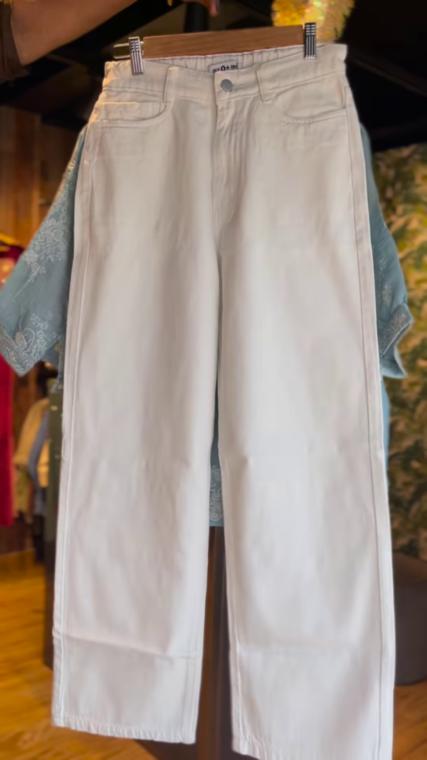Aqua Whisper – Lace Embroidered Cotton Top & Pants Set - Image 2