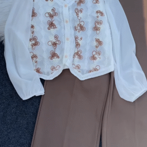 Elegant White Embroidered Top with Belted Wide-Leg Trousers – Chic Office & Casual Look