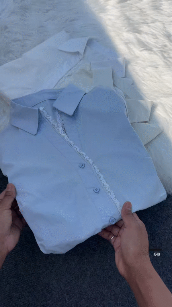 Dual-Tone Cotton Collar Shirts with Lace Detail – Elegant Formal & Semi-Casual Wear - Image 3
