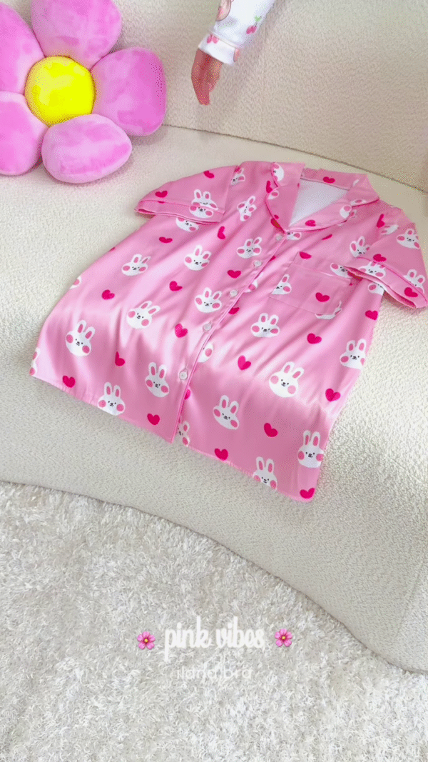 🐰💕 Cute Bunny Print Satin Nightshirt – Pink Dreams Edition 🌙✨ - Image 2