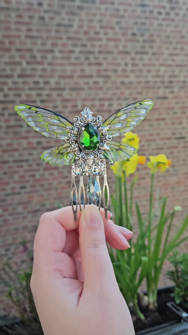 Fantasy Green Gem Fairy Wing Hair Comb" - Image 5