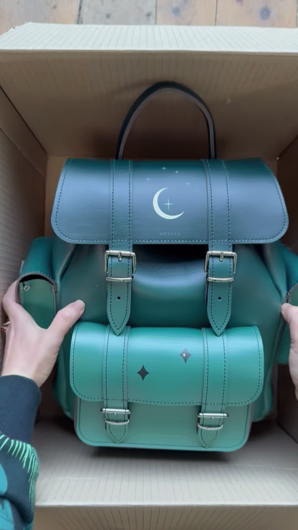 Stylish Green Backpack with Celestial Moon Design