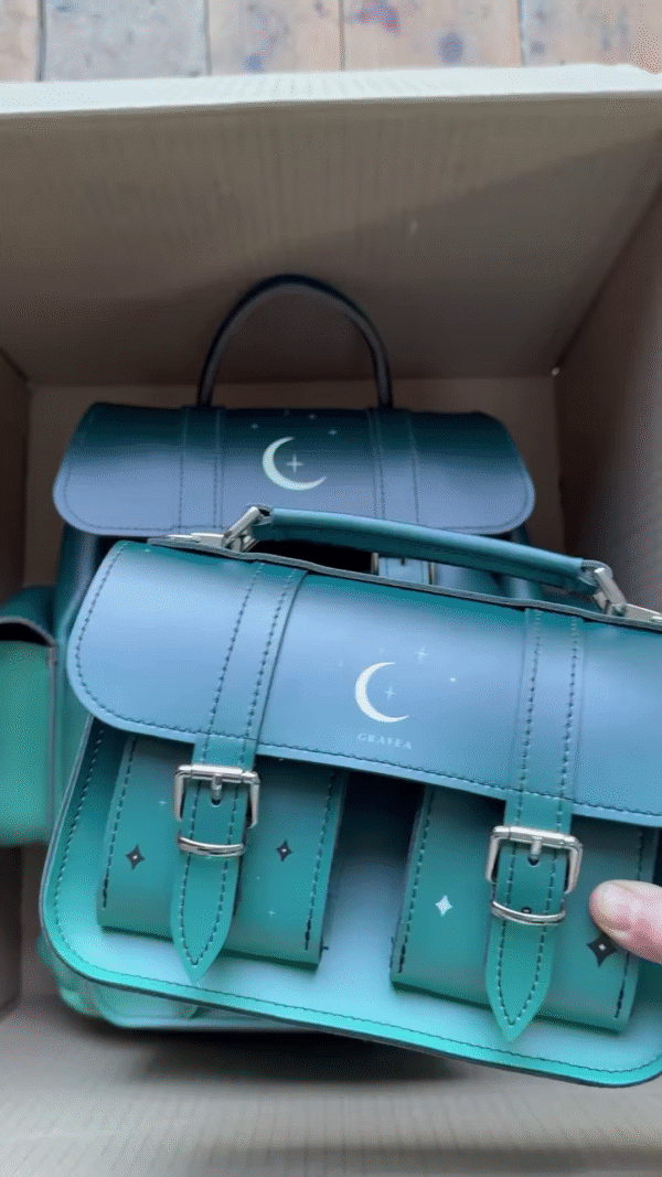 Stylish Green Backpack with Celestial Moon Design - Image 2