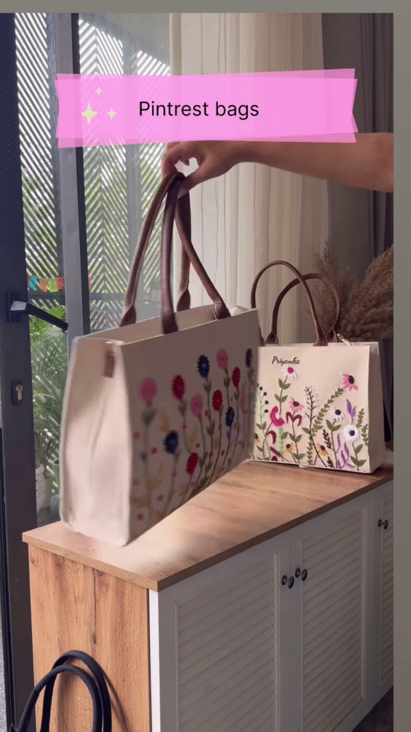 Personalized Cream Tote Bag with Floral Embroidery - Image 2