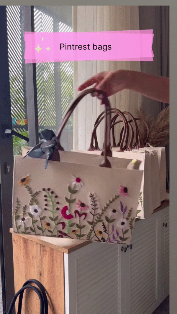 Personalized Cream Tote Bag with Floral Embroidery