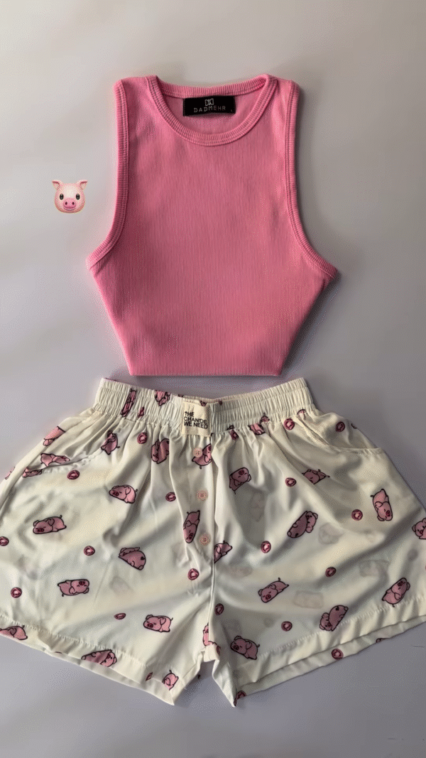 Adorable White Ribbed Tank Top and Shorts Set with Red Hearts - 6 Colors Available - Image 4